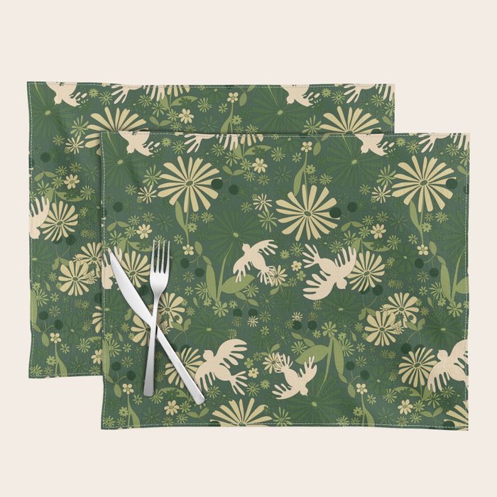 Birds & Flowers Green Placemat Gallery Image 1