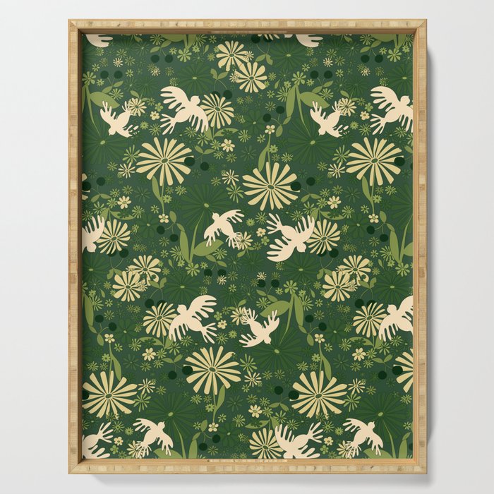 Birds & Flowers Green Serving Tray Gallery Image 1