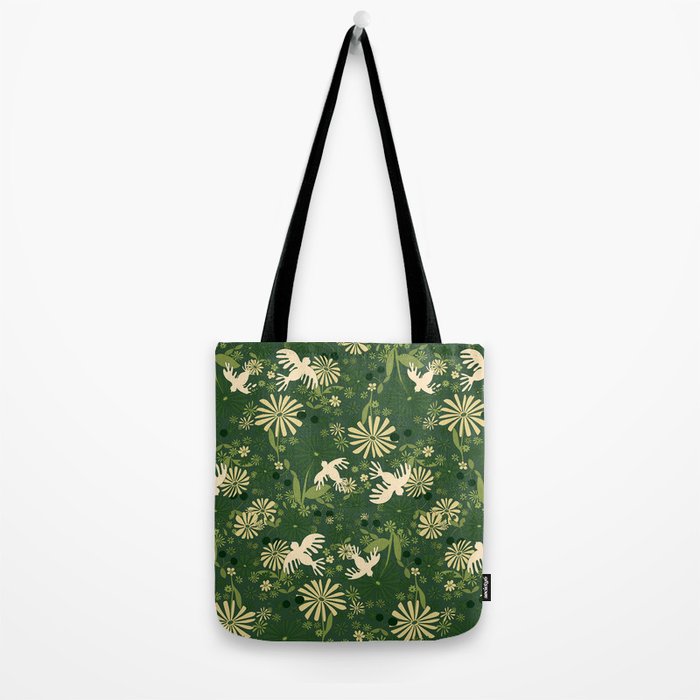 Birds & Flowers Green Tote Bag Gallery Image 2