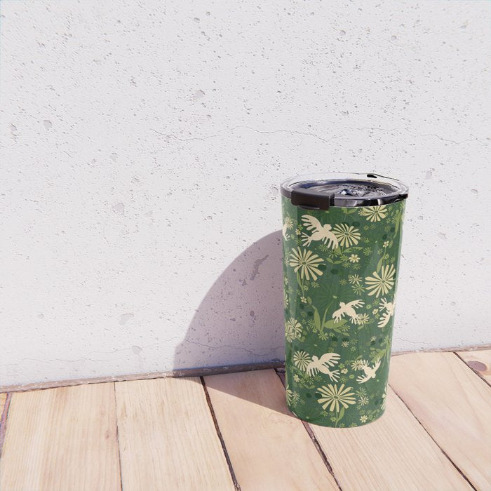 Birds & Flowers Green Travel Mug Gallery Image 4