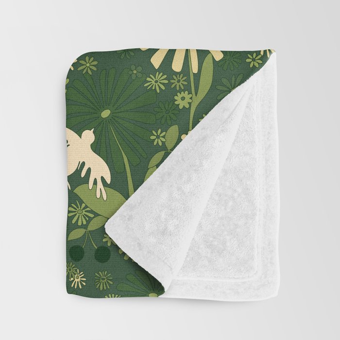Birds & Flowers Green Throw Blanket Gallery Image 3