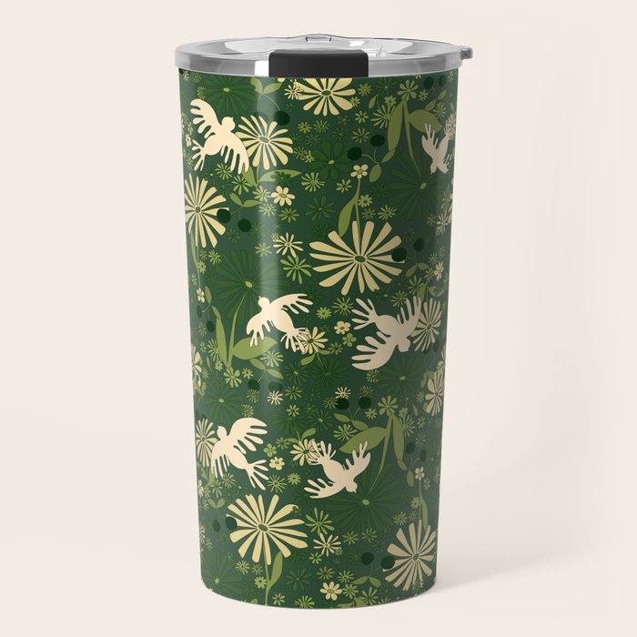 Birds & Flowers Green Travel Mug Gallery Image 1