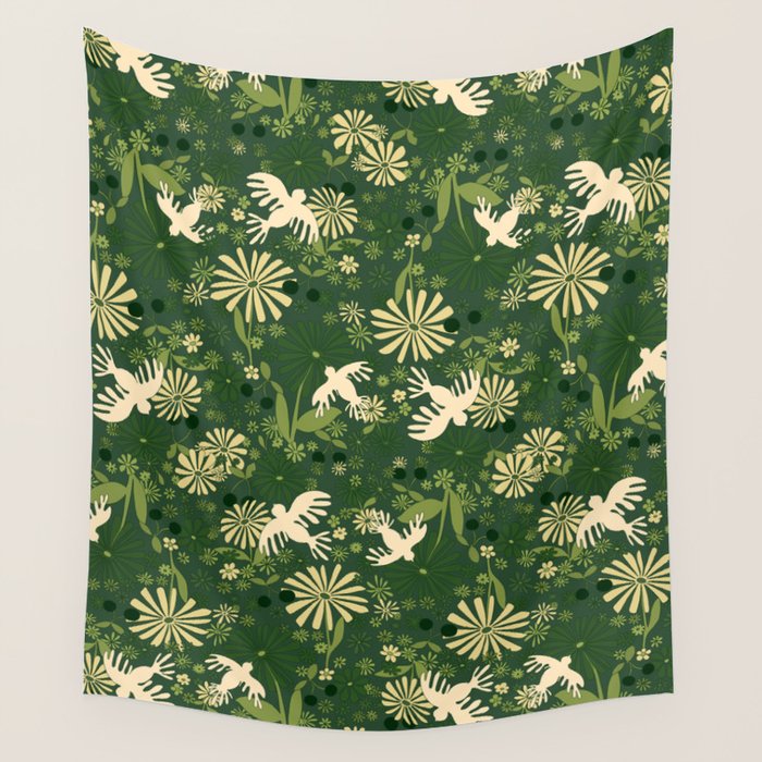 Birds & Flowers Green Wall Tapestry Gallery Image 4