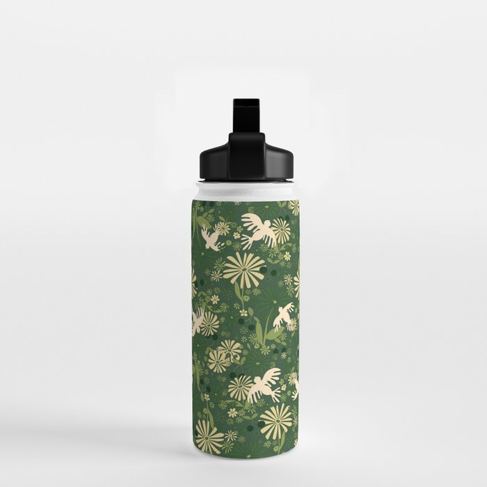 Birds & Flowers Green Water Bottle Gallery Image 2