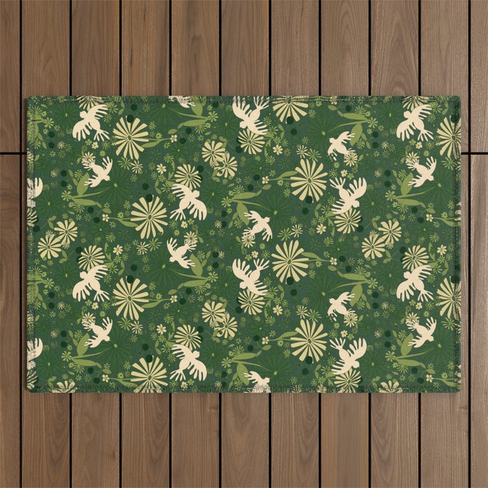 Birds & Flowers Green Outdoor Rug Gallery Image 1