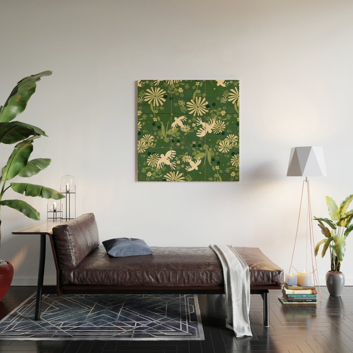 Birds & Flowers Green Wood Wall Art Gallery Image 2