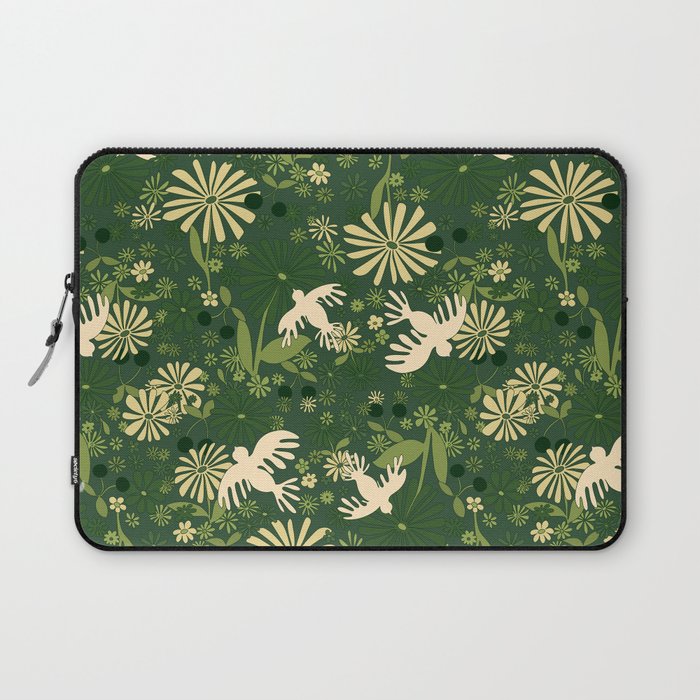 Birds & Flowers Green Laptop Sleeve Gallery Image 1