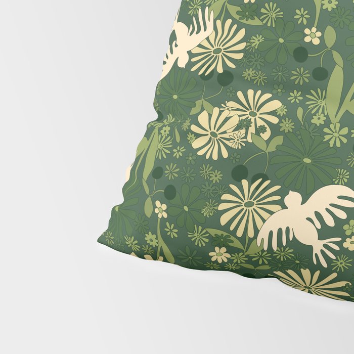 Birds & Flowers Green Pillow Sham Gallery Image 4