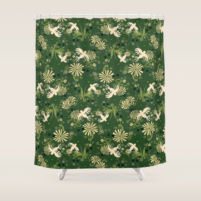 Birds & Flowers Green Shower Curtain Gallery Image 1