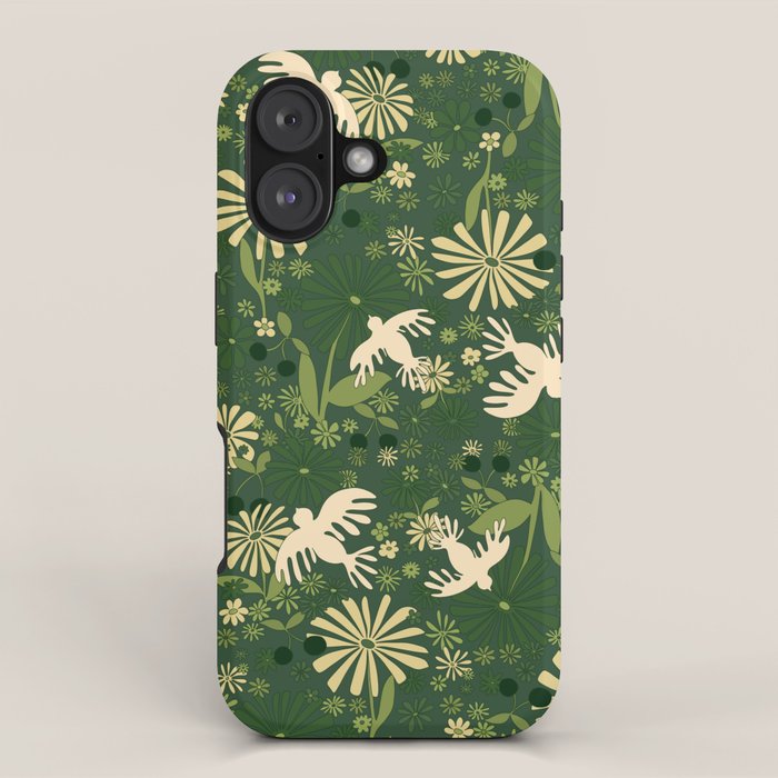 Birds & Flowers Green iPhone Case Gallery Image 1