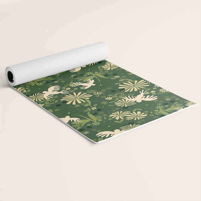 Birds & Flowers Green Yoga Mat Gallery Image 2