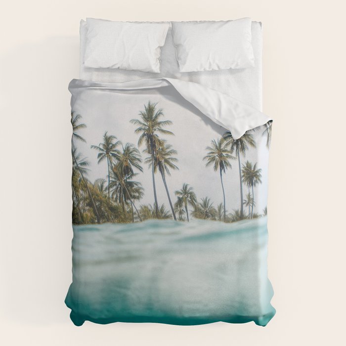 Split View Paradise - Ocean and Palm Tree Wall Art Duvet Cover Gallery Image 6