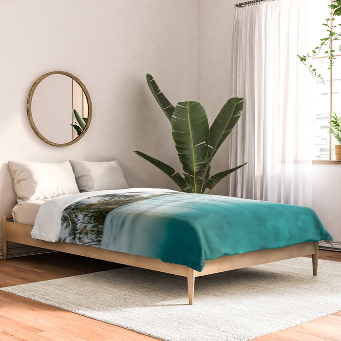 Split View Paradise - Ocean and Palm Tree Wall Art Comforter Gallery Image 2