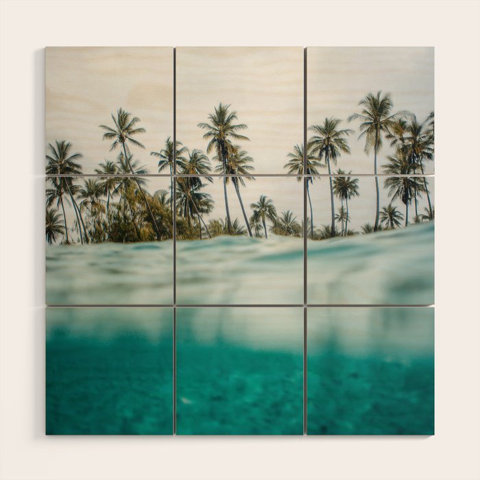 Split View Paradise - Ocean and Palm Tree Wall Art Wood Wall Art Gallery Image 1