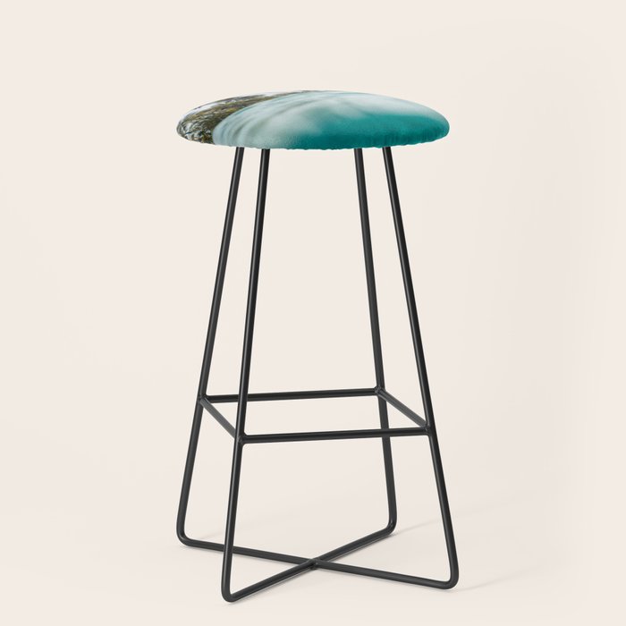 Split View Paradise - Ocean and Palm Tree Wall Art Stool Gallery Image 1