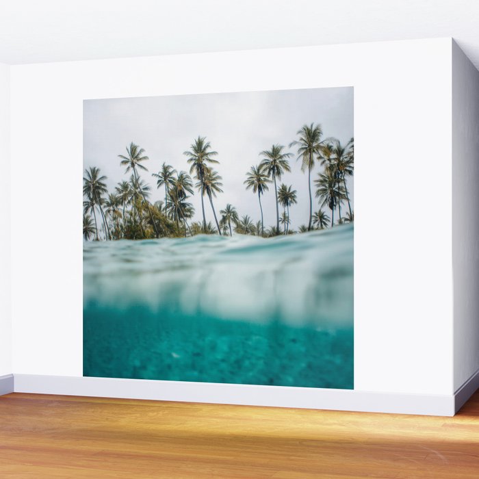 Split View Paradise - Ocean and Palm Tree Wall Art Wall Mural Gallery Image 2