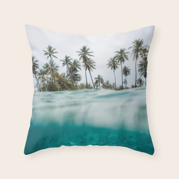 Split View Paradise - Ocean and Palm Tree Wall Art Throw Pillow Gallery Image 6