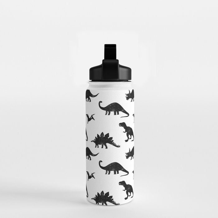 Black + White Dinosaurs Water Bottle Gallery Image 2