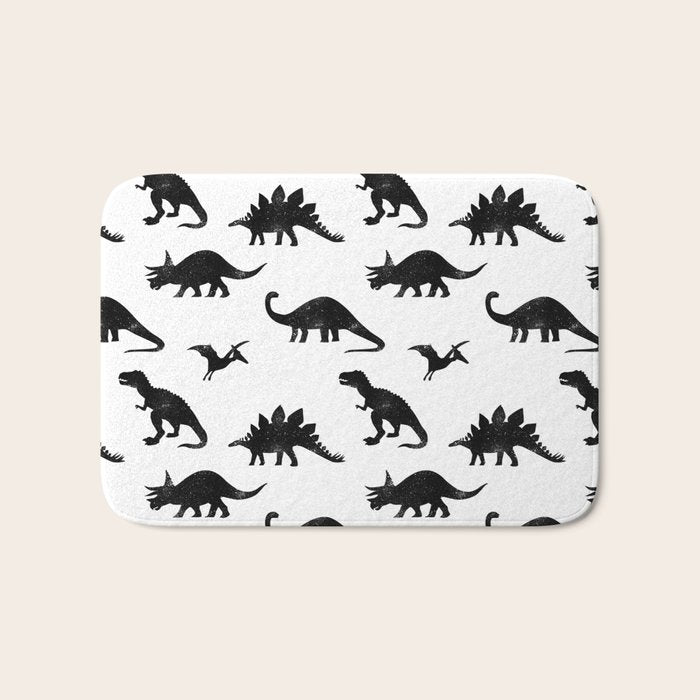 Black + White Dinosaurs Bath Mat Gallery Image 1