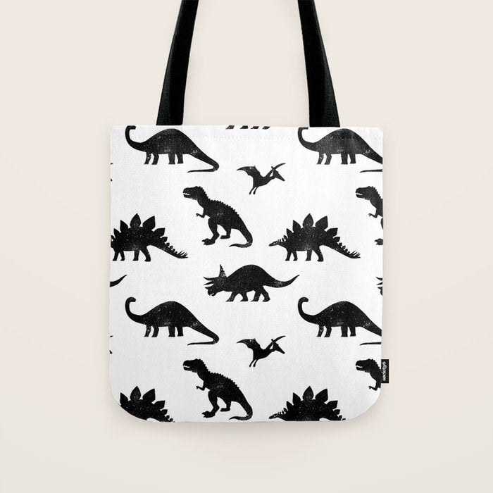 Black + White Dinosaurs Tote Bag Gallery Image 1