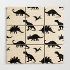Black + White Dinosaurs Wood Wall Art Gallery Image 1
