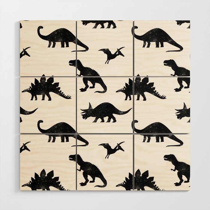 Black + White Dinosaurs Wood Wall Art Gallery Image 1
