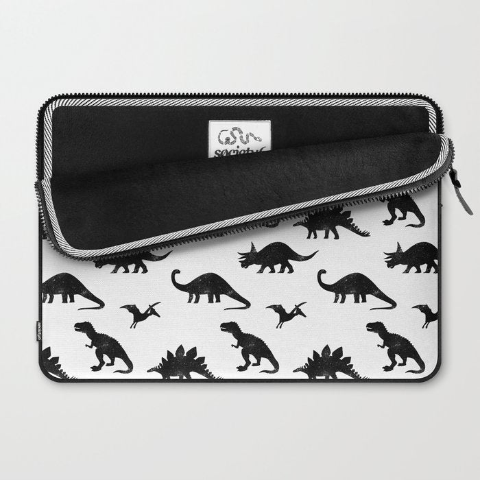 Black + White Dinosaurs Laptop Sleeve Gallery Image 2