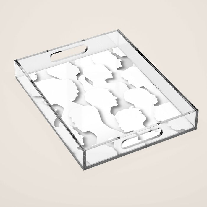 Diverse people paper cut crowd pattern Acrylic Tray Gallery Image 1