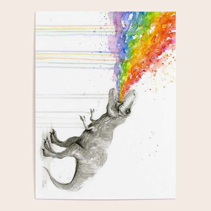 T-Rex Dinosaur Rainbow Puke Taste the Rainbow Watercolor Poster Gallery Image 4