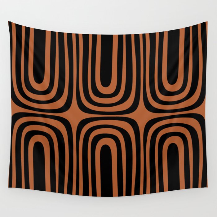 Midcentury Modern Rust and Black Abstract Confaab Pattern Wall Tapestry Gallery Image 4