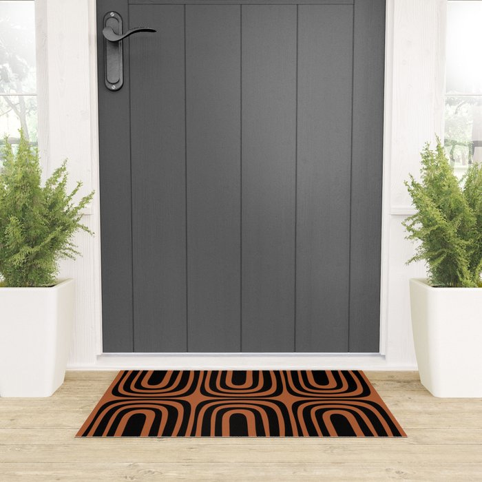 Midcentury Modern Rust and Black Abstract Confaab Pattern Welcome Mat Gallery Image 3