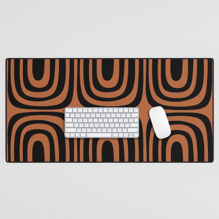 Midcentury Modern Rust and Black Abstract Confaab Pattern Desk Mat Gallery Image 1