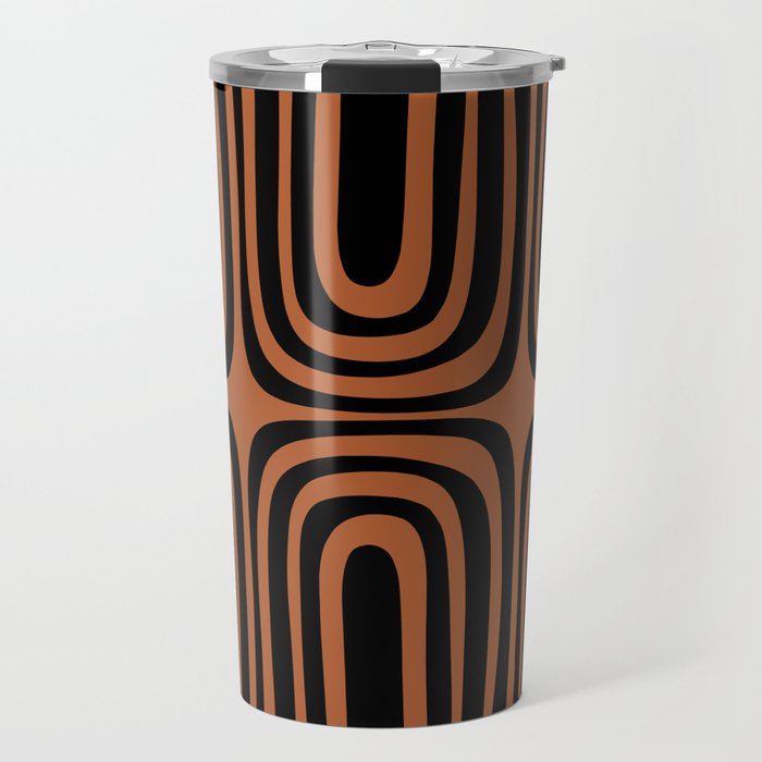 Midcentury Modern Rust and Black Abstract Confaab Pattern Travel Mug Gallery Image 1