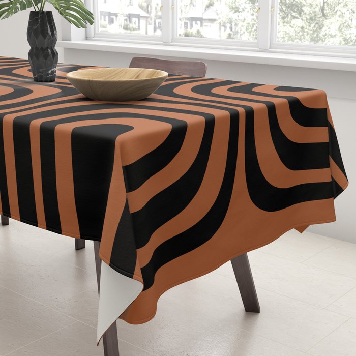 Midcentury Modern Rust and Black Abstract Confaab Pattern Tablecloth Gallery Image 3