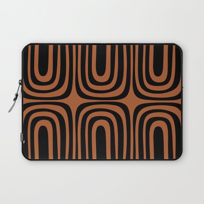 Midcentury Modern Rust and Black Abstract Confaab Pattern Laptop Sleeve Gallery Image 1