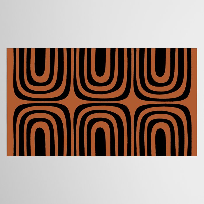 Midcentury Modern Rust and Black Abstract Confaab Pattern Tablecloth Gallery Image 2