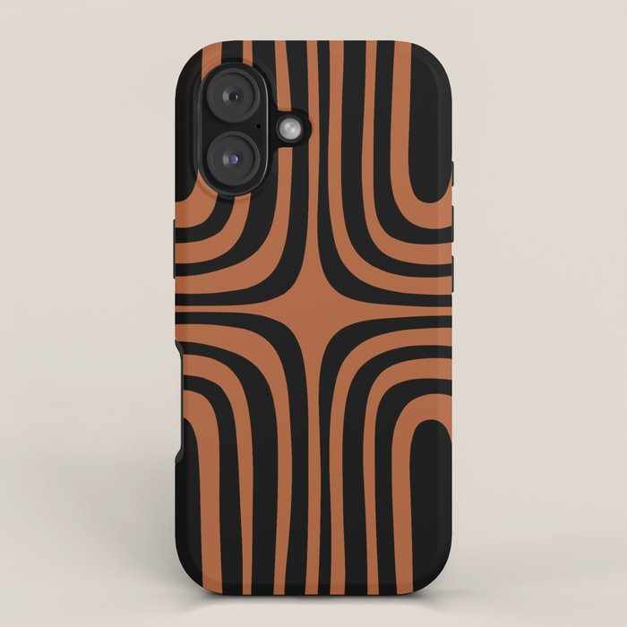 Midcentury Modern Rust and Black Abstract Confaab Pattern iPhone Case Gallery Image 1
