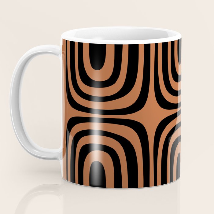 Midcentury Modern Rust and Black Abstract Confaab Pattern Coffee Mug Gallery Image 3