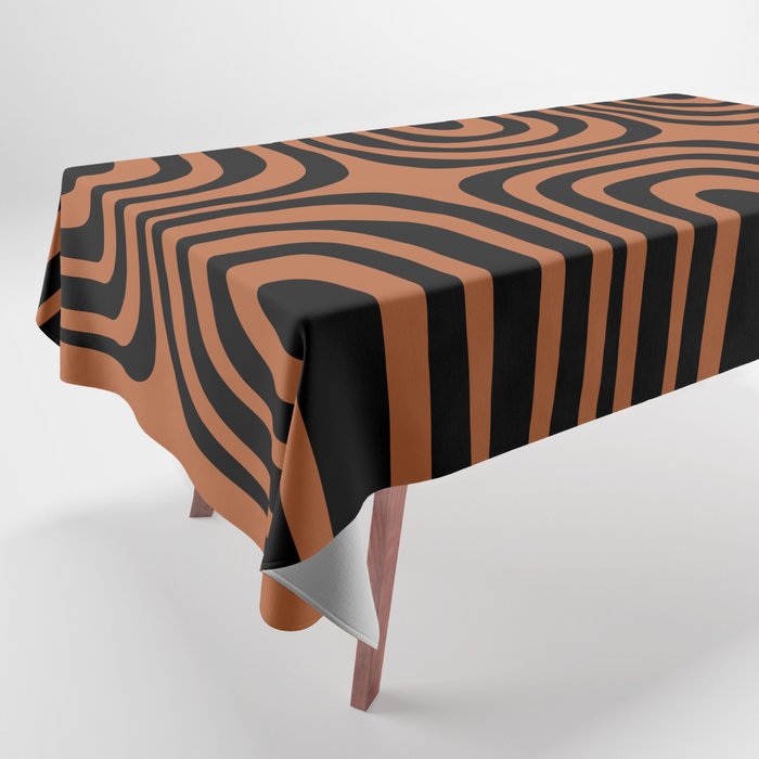Midcentury Modern Rust and Black Abstract Confaab Pattern Tablecloth Gallery Image 1