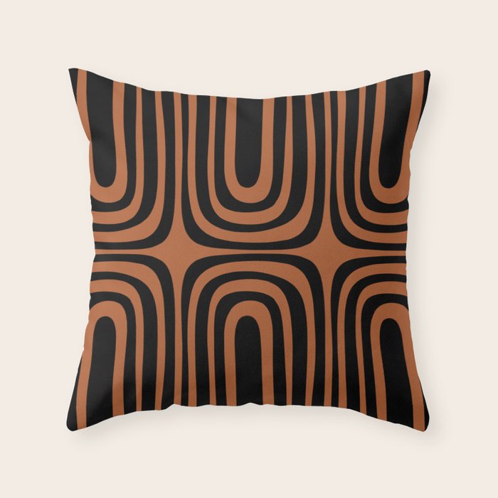 Midcentury Modern Rust and Black Abstract Confaab Pattern Throw Pillow Gallery Image 1