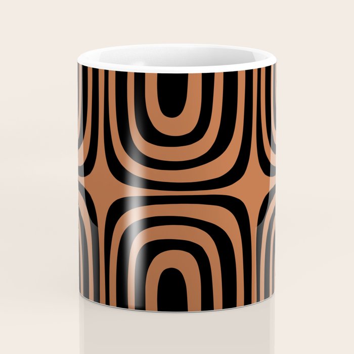 Midcentury Modern Rust and Black Abstract Confaab Pattern Coffee Mug Gallery Image 4