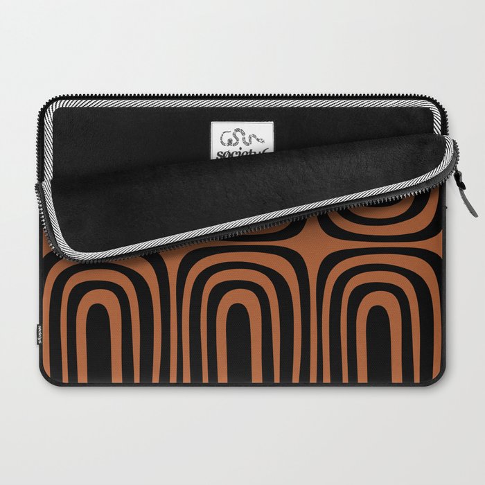 Midcentury Modern Rust and Black Abstract Confaab Pattern Laptop Sleeve Gallery Image 2