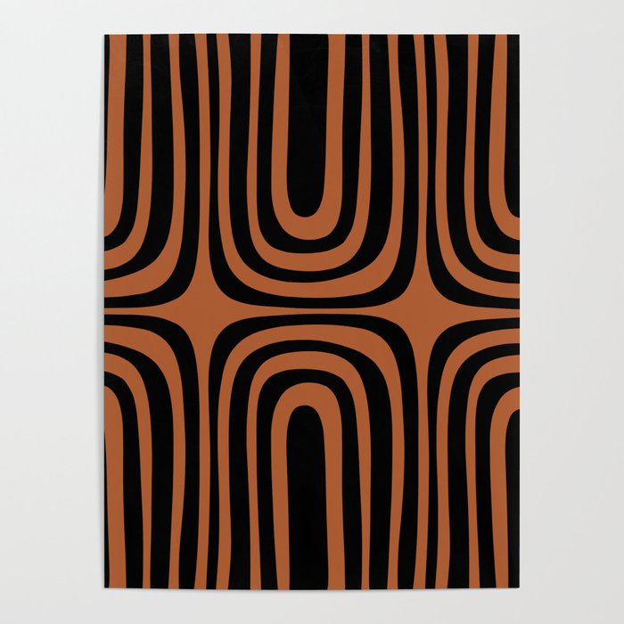 Midcentury Modern Rust and Black Abstract Confaab Pattern Poster Gallery Image 1