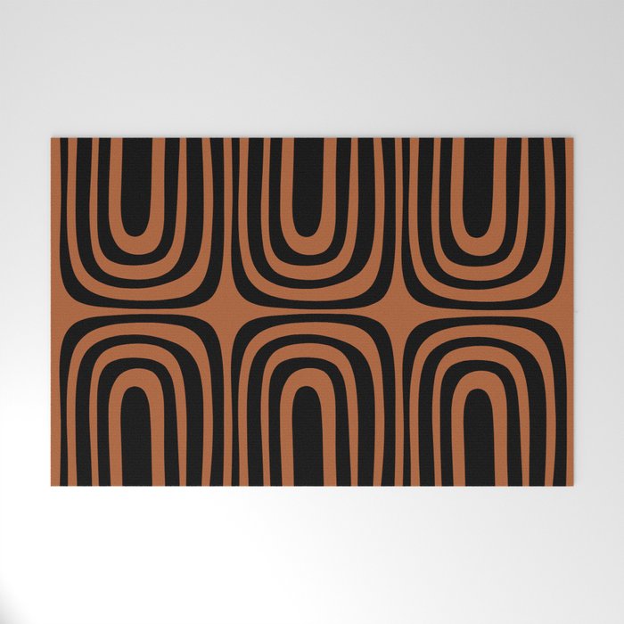 Midcentury Modern Rust and Black Abstract Confaab Pattern Welcome Mat Gallery Image 1