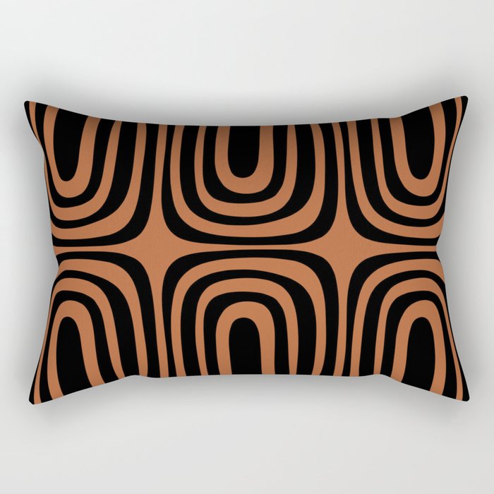 Midcentury Modern Rust and Black Abstract Confaab Pattern Rectangular Pillow Gallery Image 2
