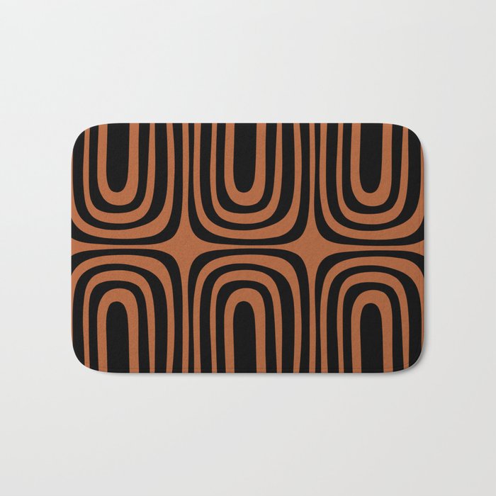 Midcentury Modern Rust and Black Abstract Confaab Pattern Bath Mat Gallery Image 1