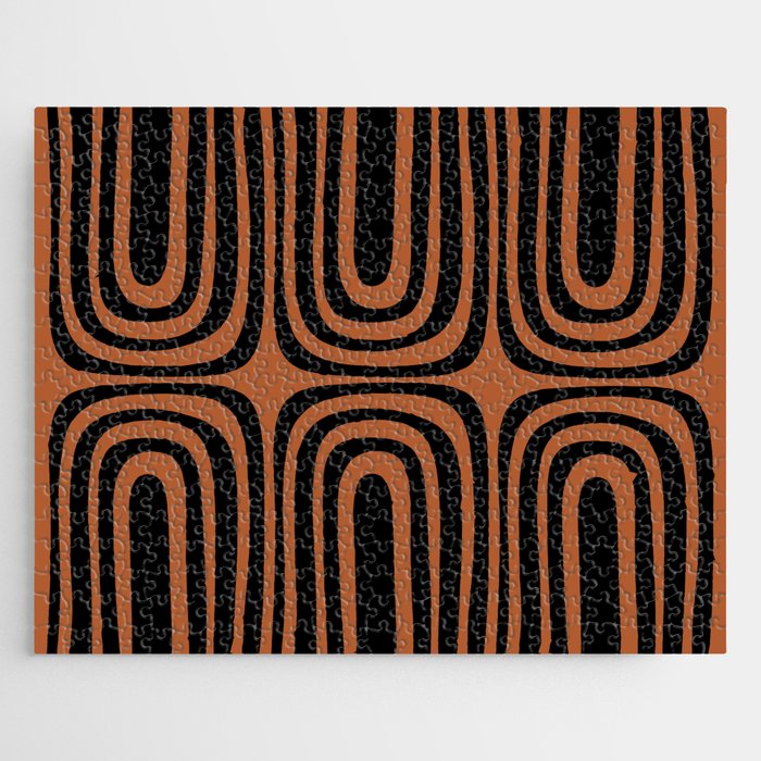 Midcentury Modern Rust and Black Abstract Confaab Pattern Jigsaw Puzzle Gallery Image 1