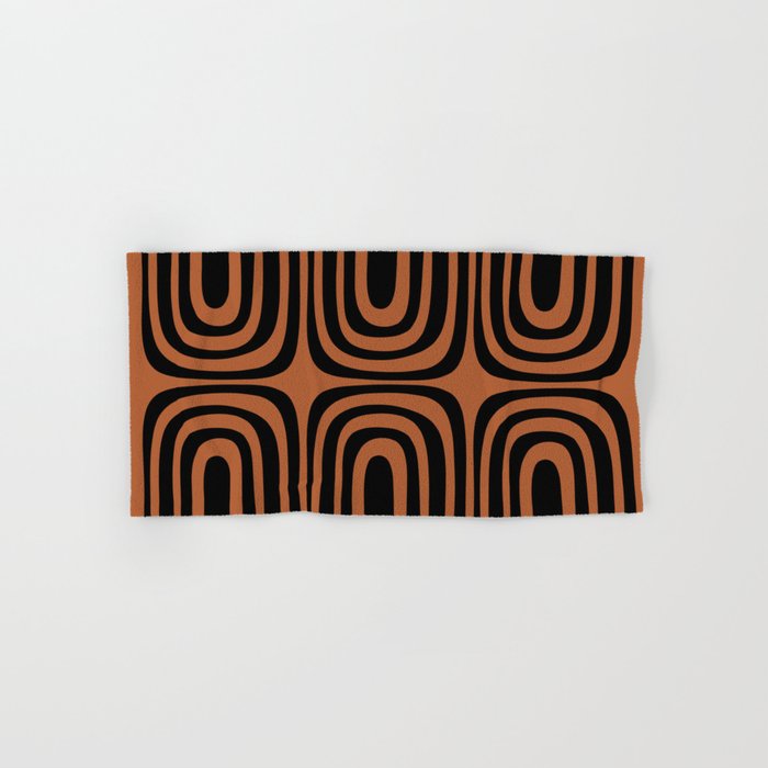 Midcentury Modern Rust and Black Abstract Confaab Pattern Bath Towel Gallery Image 1