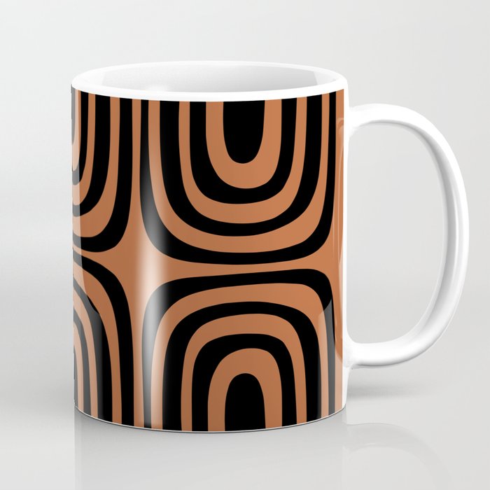 Midcentury Modern Rust and Black Abstract Confaab Pattern Coffee Mug Gallery Image 1
