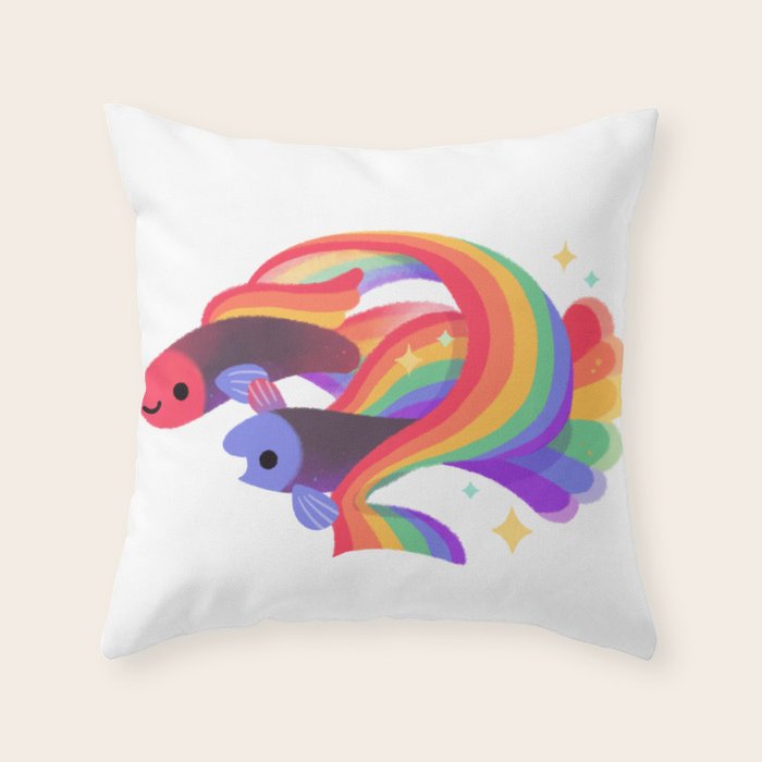 Rainbow guppy 3 Throw Pillow Gallery Image 1